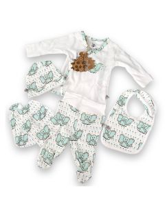 Neugeborenen-Set, 5-teilig, Elefanten, minze