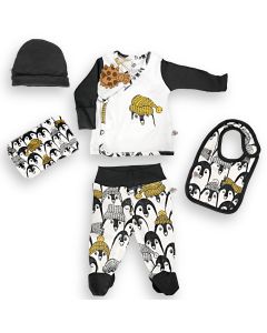 Neugeborenen-Set, 5-teilig, Pinguin, anthrazit